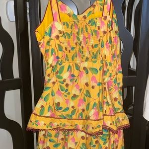 New Sundress 3 tier yellow multi color strap dress size XL